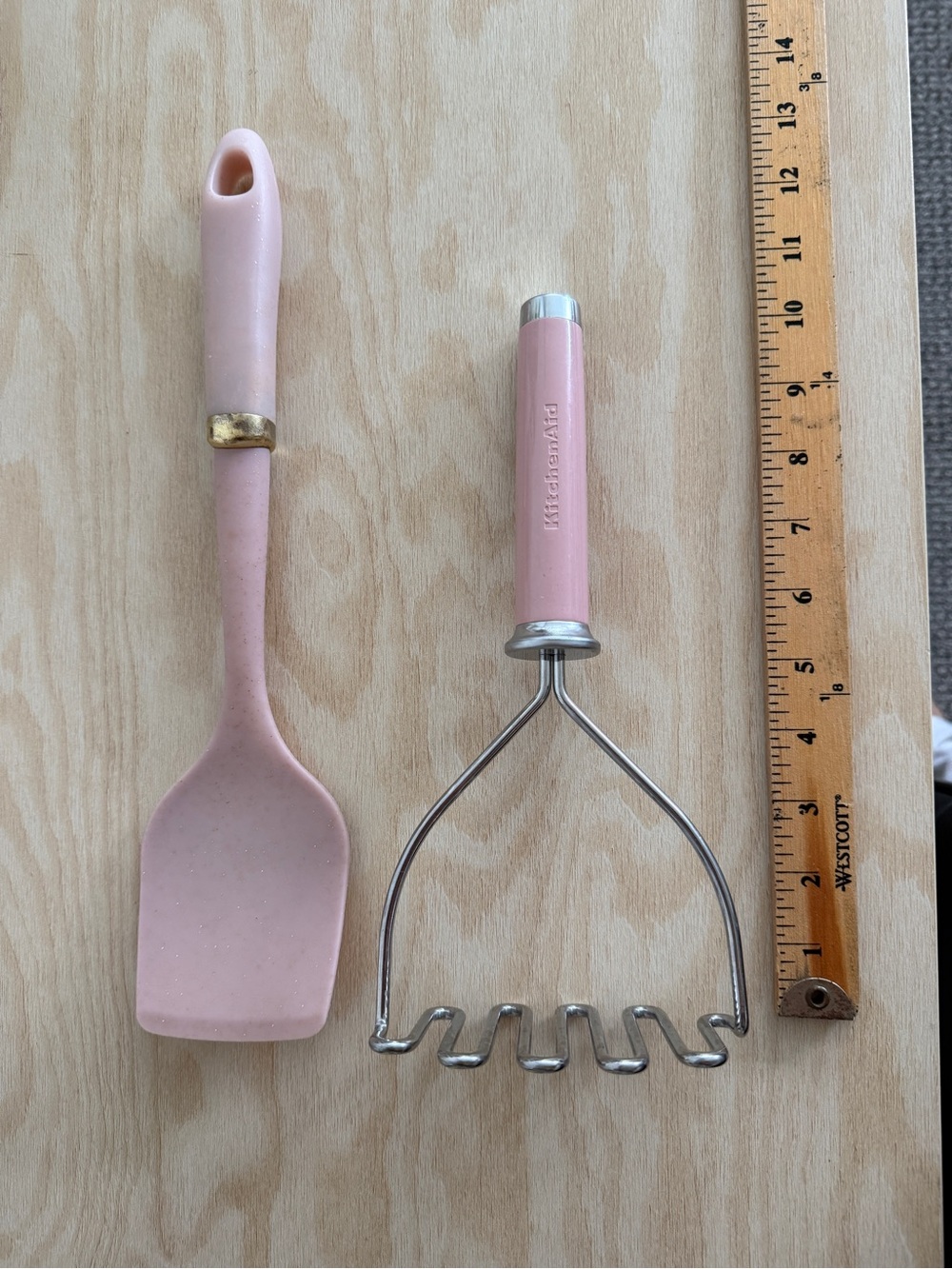 KitchenAid Cotton Candy pink masher and glitter spatula Utensil Set